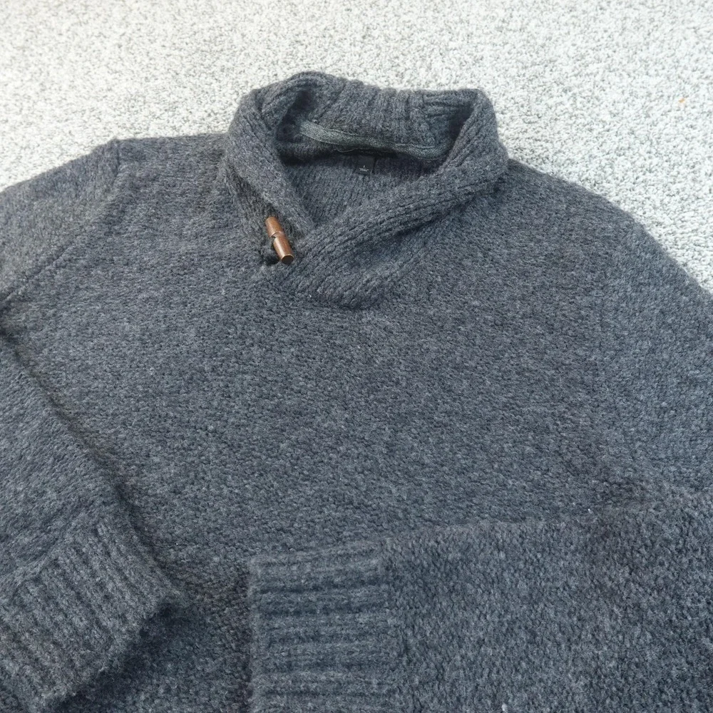Banana Republic Sweater‎ Mens L Gray Wool Toggle Shawl Collar Knit Pullover Warm